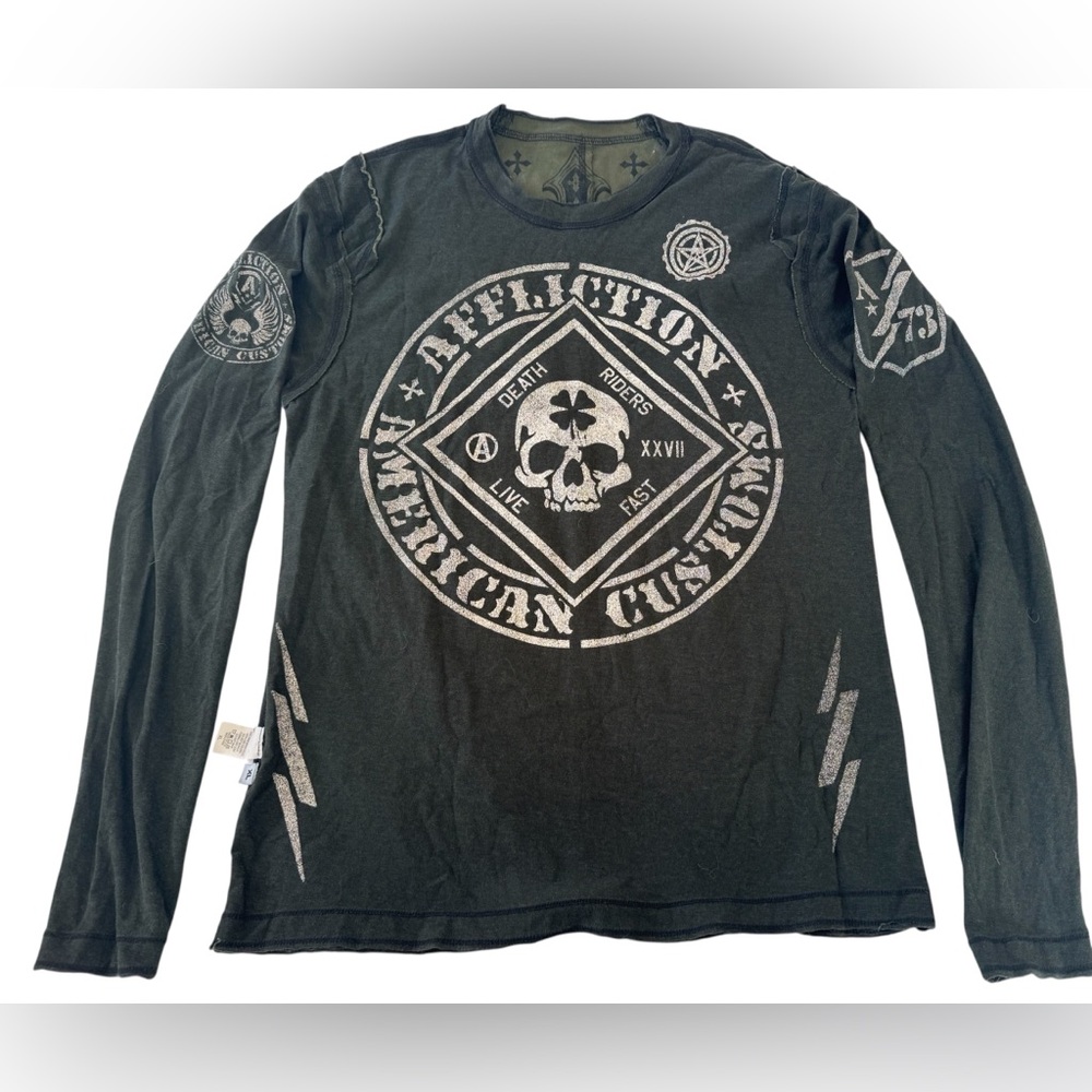 Affliction Men's Dark Gray Graphic Long Sleeve Tee